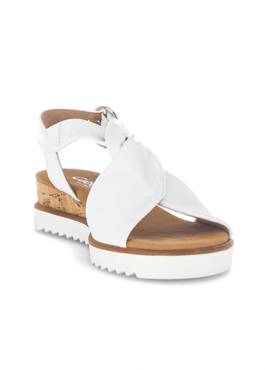 Sandales compensées cuir noué, clair Blanc