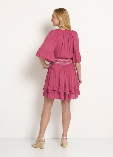 Robe courte plissée taille élastiquée Rose