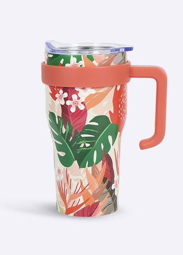 Mug de transport 0,6L floral avec paille Rouge