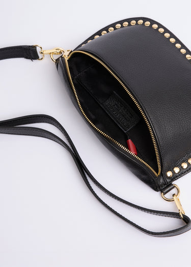 Sac banane en cuir, rivets métallisés Noir