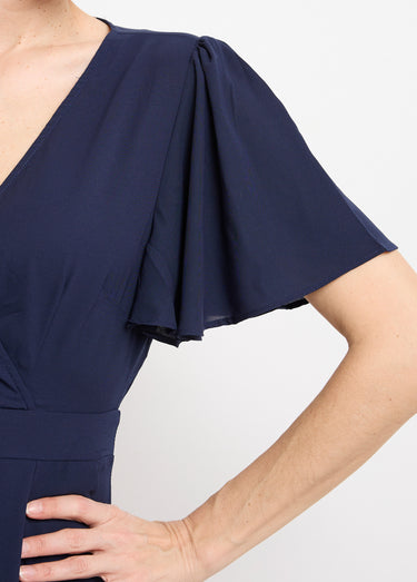 Combinaison chic encolure V, dos nu noué Marine