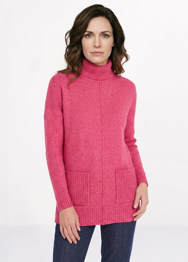 Pull-tunique chaud moucheté col roulé Fuchsia