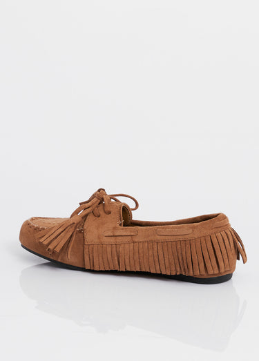 Mocassins avec franges et nœud pompons Camel