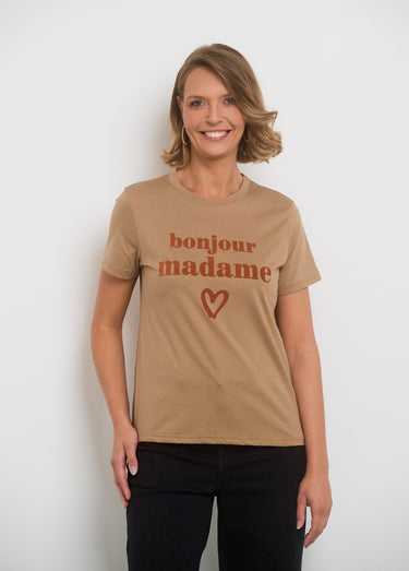 T-shirt manches courtes message "Madame" Camel