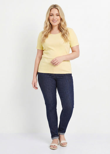 T-shirt coton côtelé col rond Jaune