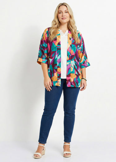 Veste longue ample motif floral Violet/Bleu