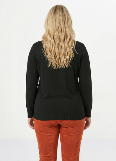 Pull doux col V manches longues Noir