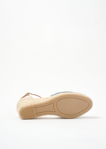 Sandales compensées cuir et jute talon enrobé Marine