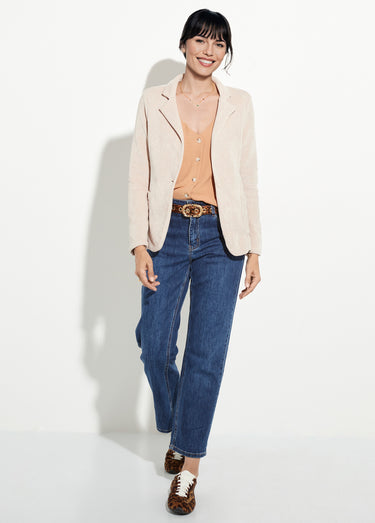 Veste col tailleur en velours reliefé Beige