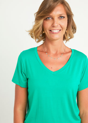 T-shirt fluide col V manches courtes Vert Vif