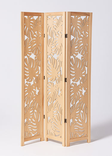 Paravent bois sculpté 3 volets, Palmier Naturel