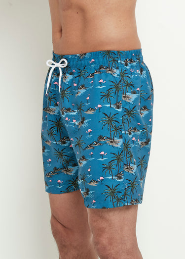 Caleçon de bain motif flamants roses Bleu Canard