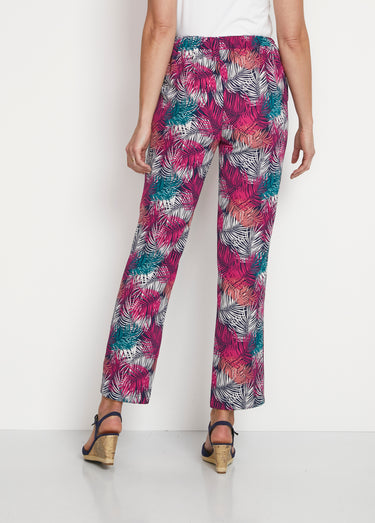 Pantalon fluide taille élastiquée Imprime Fuchsia