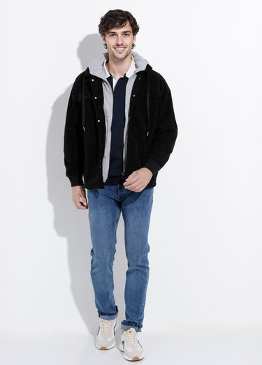 Blouson à capuche effet de superposition Noir