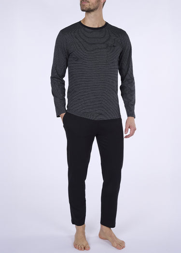 Pyjama long 2 pièces coton haut rayé Marine