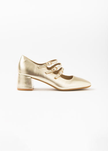 Escarpins à talon, 3 brides style babies Dore