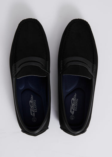 Mocassins plats en suédine et simili Noir