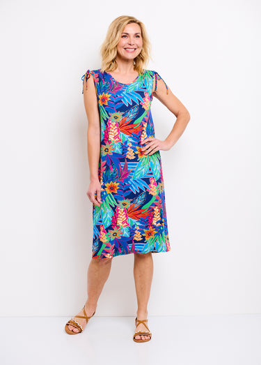 Robe débardeur courte fleuri tropical Bleu / Rouge