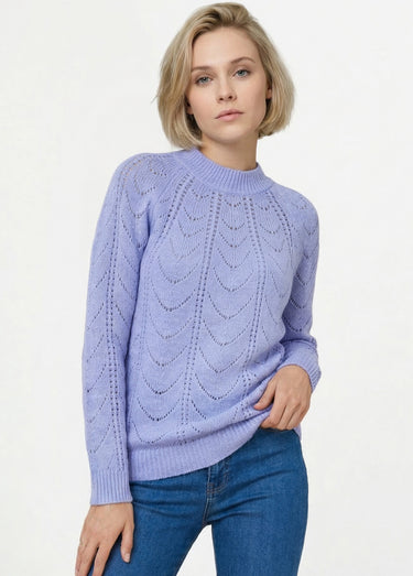 Pull maille chinée ajourée col rond Parme