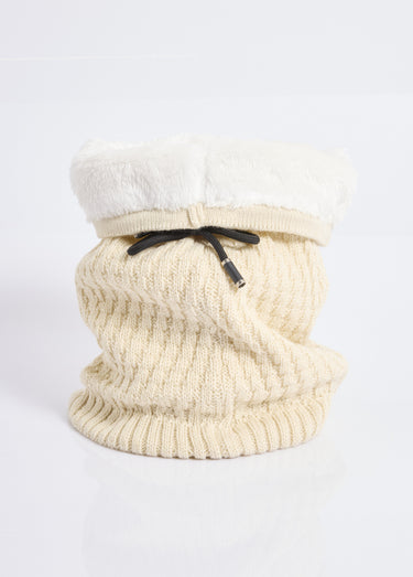 Tour de cou maille et sherpa, stries Beige