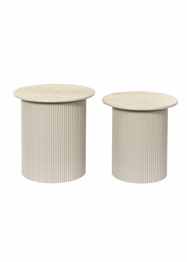 Petites tables assorties, effet pierre Blanc/Beige