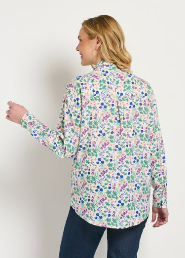 Chemisier boutonné long imprimé fleuri fluide Vert/Blanc