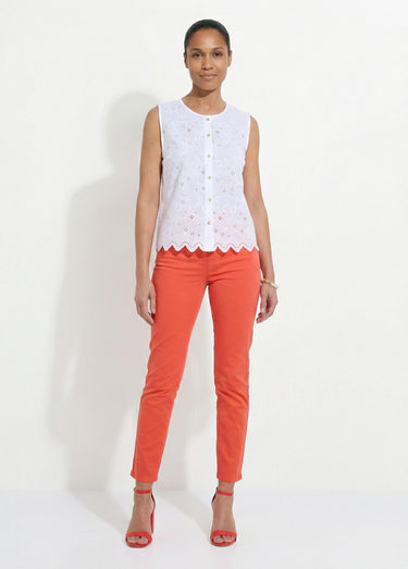 Débardeur boutonné broderie anglaise coton Blanc