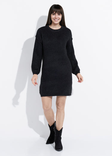 Robe pull courte en maille, col rond Noir