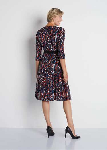 Robe courte ceinturée col rond en maille Imprime Canard