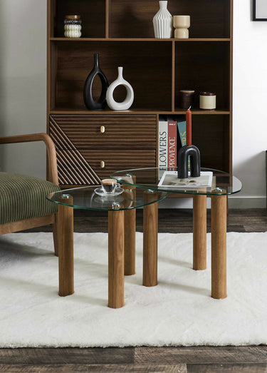 Tables gigognes plateau galet en verre Marron