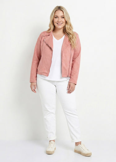 Veste de motard zippée en suédine Rose Poudre