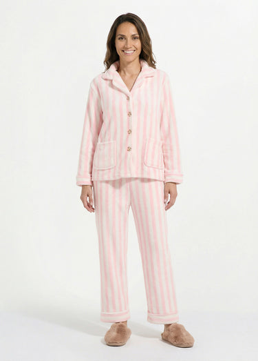 Pyjama 2 pièces en polaire rayé Rose