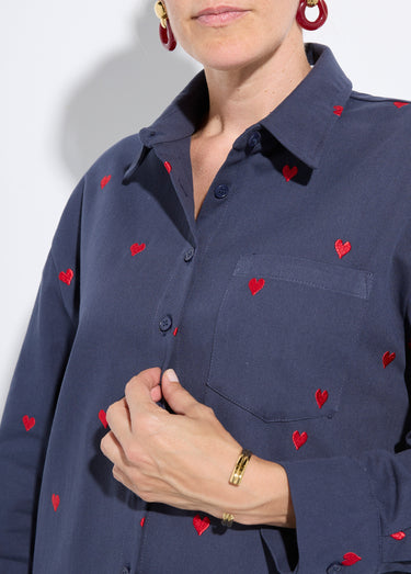 Surchemise en twill avec cœur brodés Marine