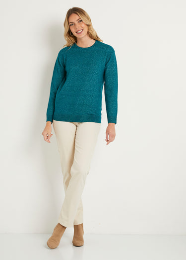 Pull chiné court col rond avec laine Canard