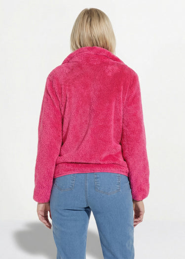 Veste fausse fourrure col montant manches longues Fuchsia