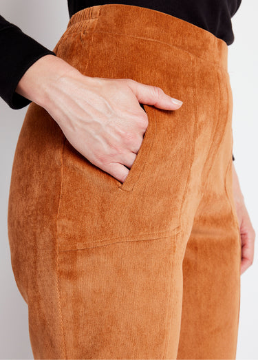 Pantalon droit taille élastiquée velours milleraies Caramel