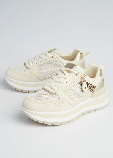 Sneakers compensées en mesh type joggers Beige