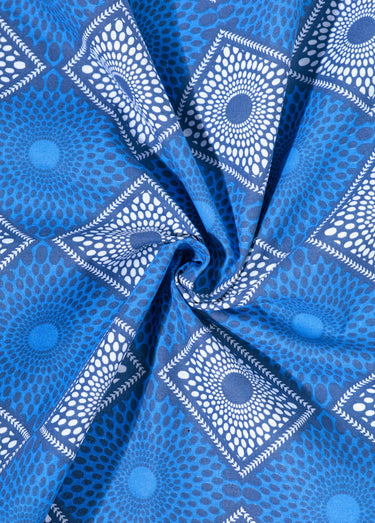 Coupon tissu ethnique Wax M2, 3x1,5m Imprime/Bleu