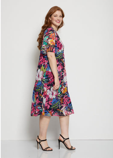 Robe courte évasée imprimé floral Multicolore