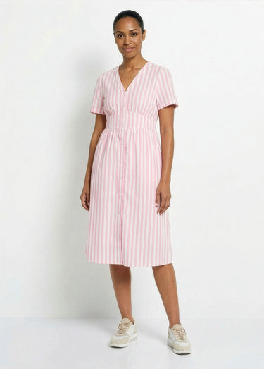 Robe taille haute pur coton à rayures Rose rayé