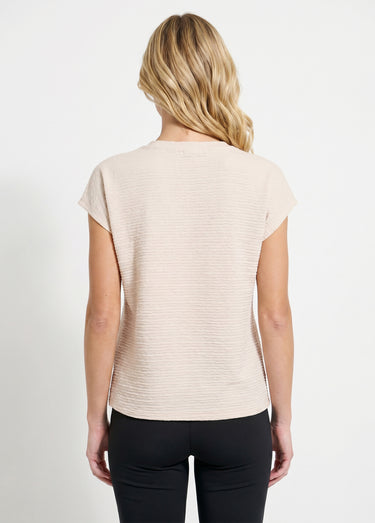 T-shirt col chemise uni manches courtes Sable
