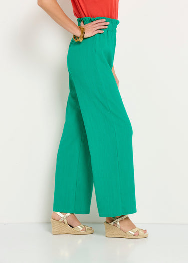 Pantalon vert large taille élastiquée maille relief Vert