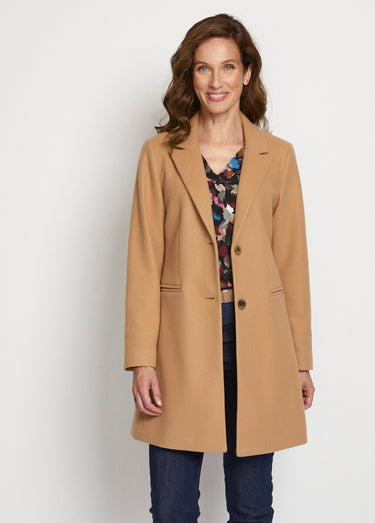 Manteau col tailleur aspect lainage Camel