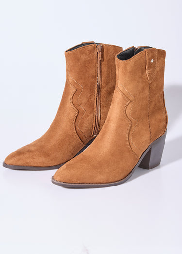 Boots western pointues, talon biseauté Camel