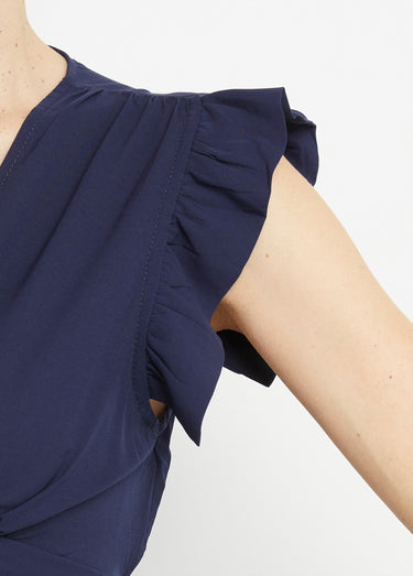 Robe longue sans manches taille plissée Marine