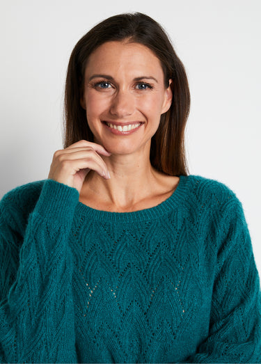 Pull doux uni col rond maille fantaisie Vert