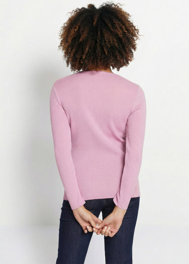 Pull chaud col rond laine mérinos Rose