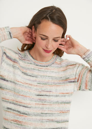 Pull chaud mouliné col rond avec laine Mandarine/Vert