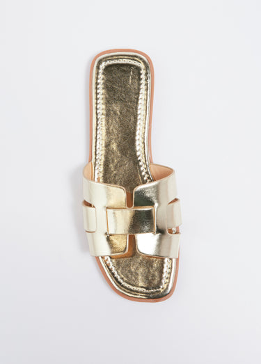 Mules plates chic avec jeu de brides Dore