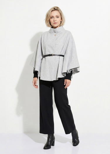 Manteau cape à ceinturer, col montant Gris Clair